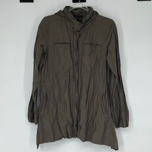 EILEEN FISHER Womens Hooded Jacket Small Brown Lightweight Zip Snap Minimalist